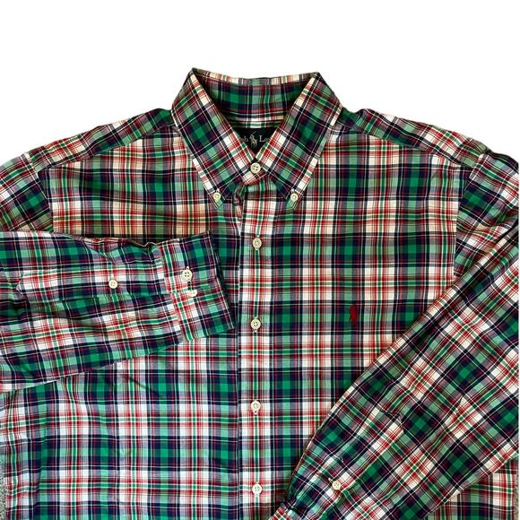 Ralph Lauren Mens 15½ / 32-33 Classic Fit Red Blue Green Plaid Button-Down Shirt - Picture 4 of 7